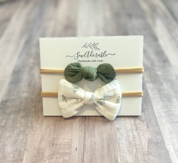 Army green/white leaf headband set