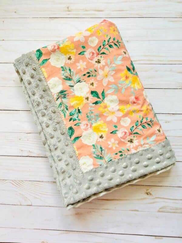 Gray/coral floral blanket - Image 2