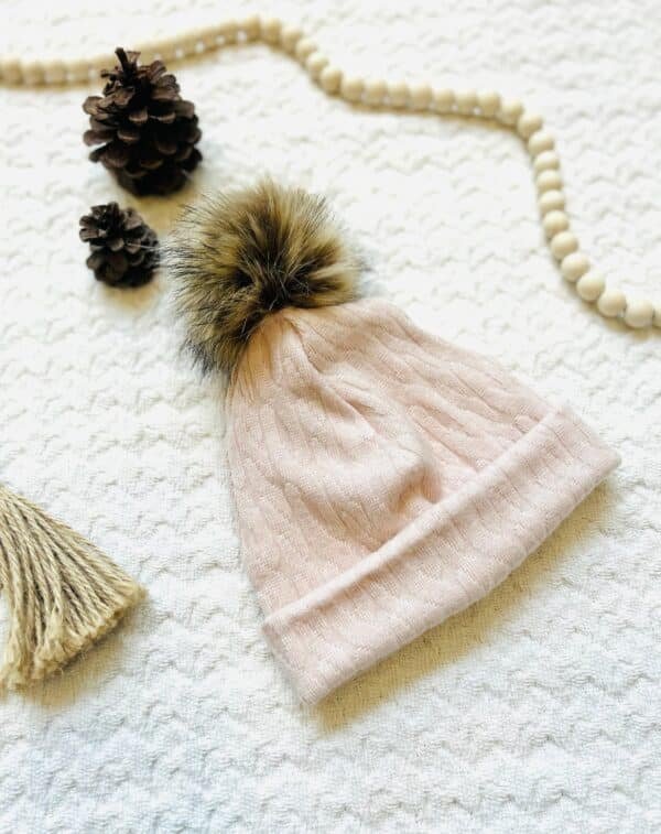 Pink cable knit hat w/ Pom Pom