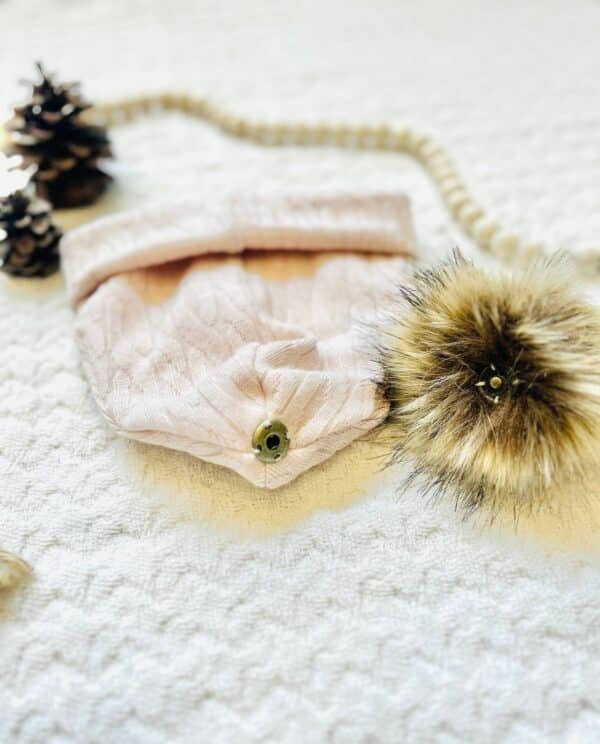 Pink cable knit hat w/ Pom Pom - Image 2