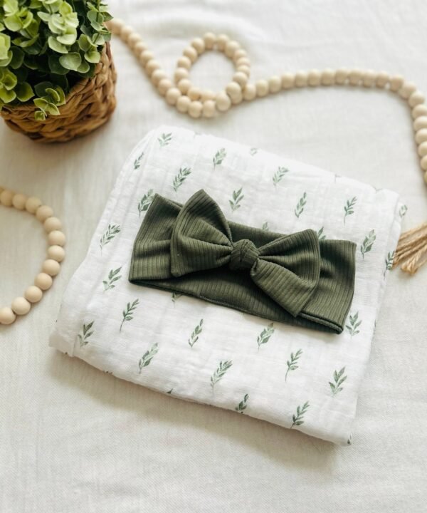 Green leaf swaddle w/ headband